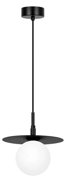 Czarna lampa wisząca szklana kula z metalowym dyskiem - A692-Erga