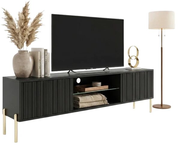 Czarna szafka RTV na złotych nóżkach 135 cm N9-P63