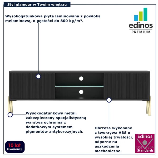 Czarna szafka RTV na złotych nóżkach 135 cm N9-P63