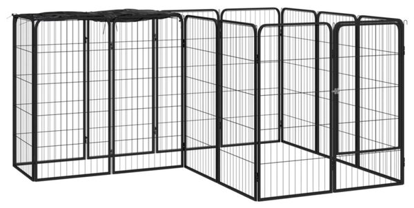Kojec dla psa, 14 paneli, czarny, 50x100 cm, stal