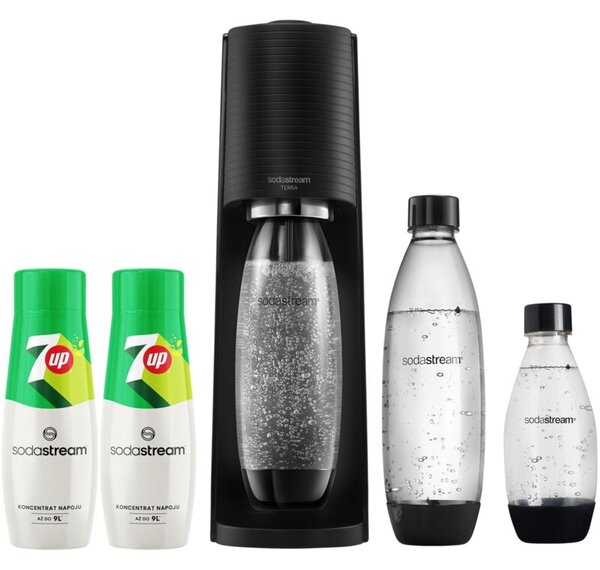 Saturator SODASTREAM Terra Czarny + 3 butelki + 2 syropy 7UP