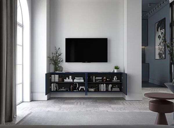 Granatowa wisząca szafka na tv z lamelami L7-A07