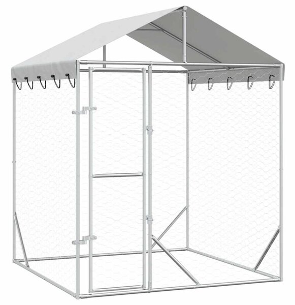 Kojec dla psa, z dachem, srebrny, 2x2x2,5 m, stal galwanizowana