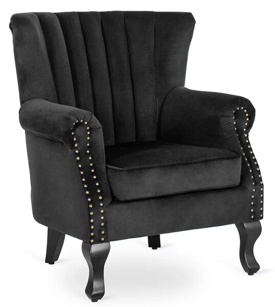 Czarny welurowy fotel uszak glamour M9-Z48