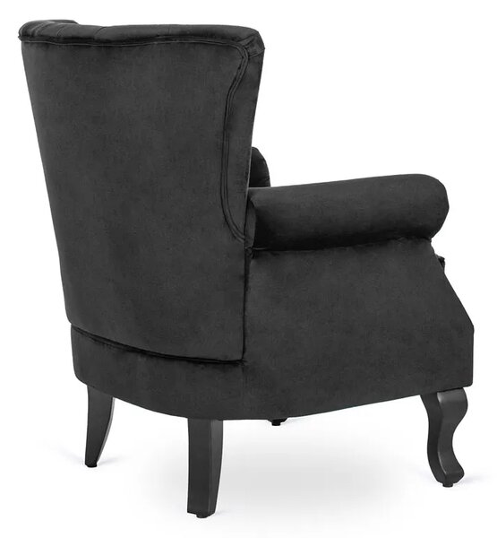 Czarny welurowy fotel uszak glamour M9-Z48