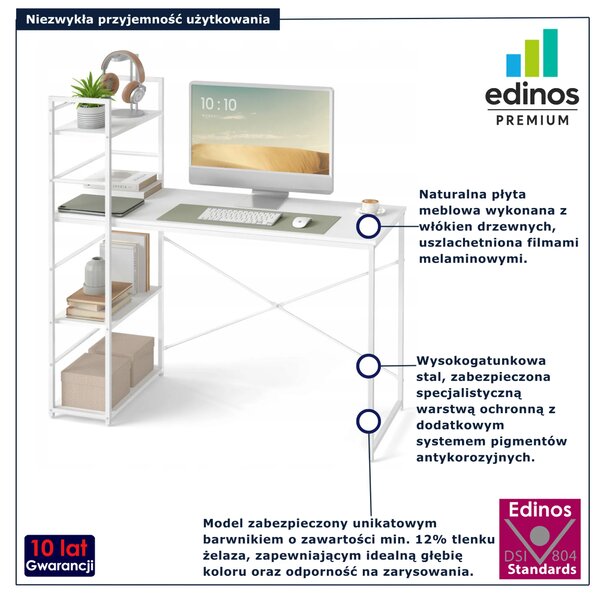Białe minimalistyczne biurko komputerowe z regałem T0-P38