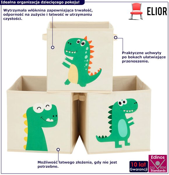 Komplet 3 składanych organizerów z dinozaurami F4-D92