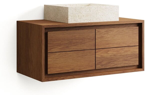 Ciemnobrązowa wisząca szafka pod umywalkę z litego drewna tekowego 90x40 cm Kenta – Kave Home