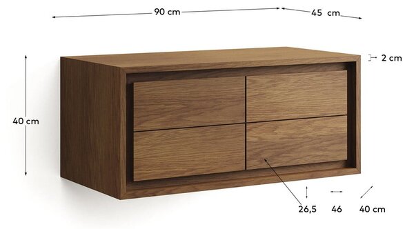 Ciemnobrązowa wisząca szafka pod umywalkę z litego drewna tekowego 90x40 cm Kenta – Kave Home