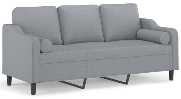 Sofa 3-osobowa z poduszkami, jasnoszara, 180 cm, tkanina
