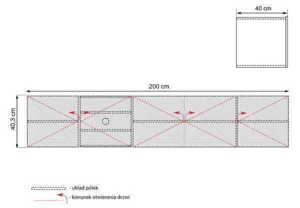 Szafka RTV Asha 200 cm wisząca z ryflowanym frontem - artisan / czarny mat