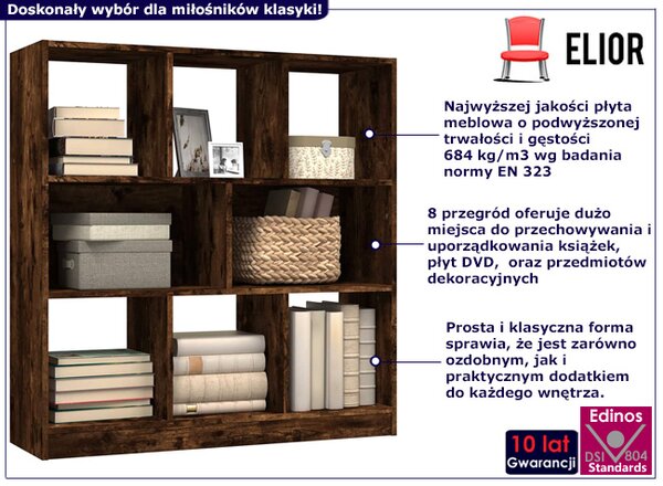 Klasyczny regał z otwartymi półkami przydymiony dąb H3-Z89