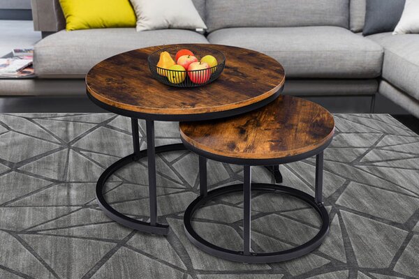 Komplet 2 okrągłych stolików kawowych loft W3-H29