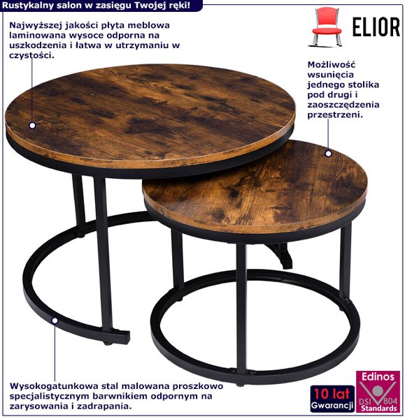 Komplet 2 okrągłych stolików kawowych loft W3-H29