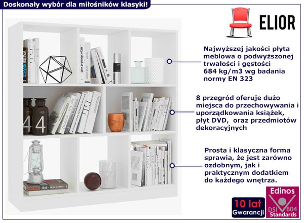 Biały otwarty regał z 8 pólkami A6-S43