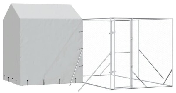 Kojec dla psa, z dachem, srebrny, 4x4x2,5 m, stal galwanizowana