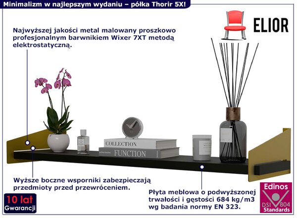 Wisząca Półka W Stylu Glamour Złoty + Czarny D3-P55