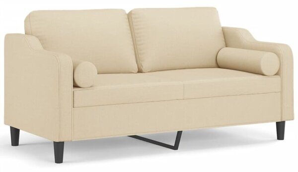 Sofa 2-osobowa z poduszkami, kremowa, 140 cm, tkanina