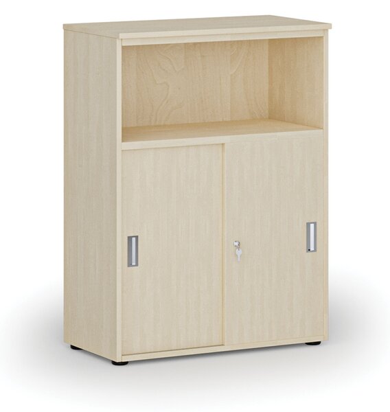 Szafa biurowa kombinowana z drzwiami przesuwnymi PRIMO WOOD, 800 x 420 x 1087 mm, brzoza