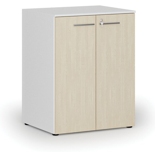 Szafa biurowa z drzwiami PRIMO WHITE, 2 półki, 800 x 640 x 1027 mm, biały/brzoza