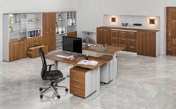 Szafa biurowa kombinowana PRIMO GRAY, drzwi przesuwne na 2 poziomach, 800 x 420 x 1781 mm, szary/orzech