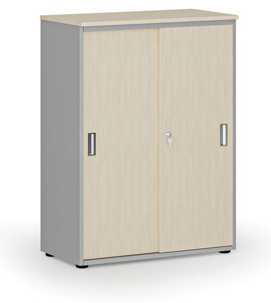 Szafa biurowa z drzwiami przesuwnymi PRIMO GRAY, 800 x 420 x 1087 mm, szary/brzoza