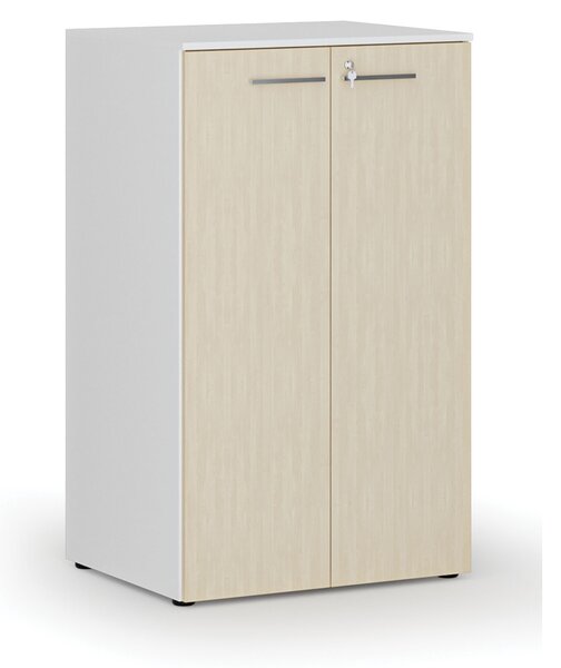 Szafa biurowa z drzwiami PRIMO WHITE, 3 półki, 800 x 640 x 1335 mm, biały/brzoza