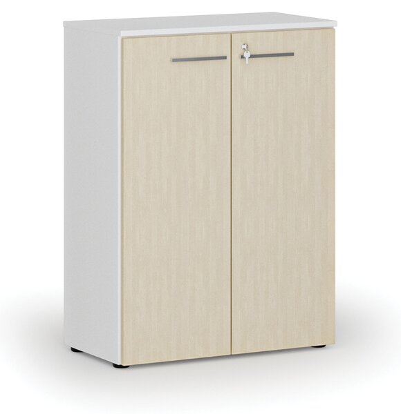 Szafa biurowa z drzwiami PRIMO WHITE, 800 x 420 x 1087 mm, biały/brzoza