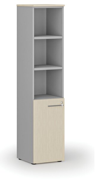 Szafa biurowa kombinowana PRIMO GRAY, drzwi na 2 poziomach, 400 x 420 x 1781 mm, szary/brzoza