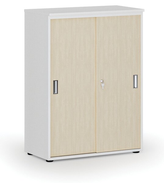 Szafa biurowa z drzwiami przesuwnymi PRIMO WHITE, 800 x 420 x 1087 mm, biały/brzoza