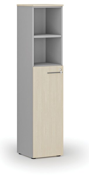 Szafa biurowa kombinowana PRIMO GRAY, drzwi na 3 poziomach, 400 x 420 x 1781 mm, szary/brzoza