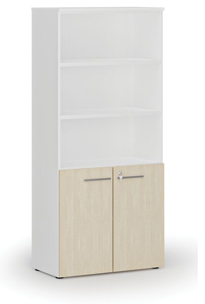 Szafa biurowa kombinowana PRIMO WHITE, drzwi na 2 poziomach, 800 x 420 x 1781 mm, biały/brzoza