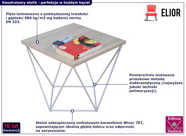 Minimalistyczny stolik druciany dąb sonoma + biały K3-C28