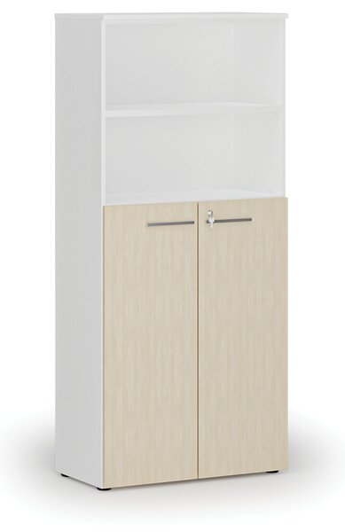 Szafa biurowa kombinowana PRIMO WHITE, drzwi na 3 poziomach, 800 x 420 x 1781 mm, biały/brzoza