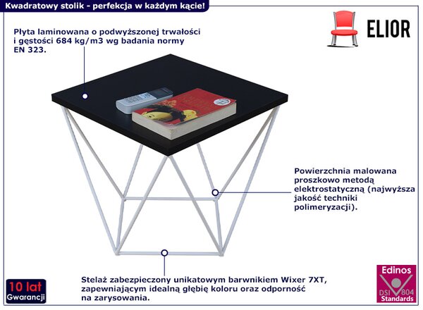 Kwadratowy stolik druciany czarny + biały H4-T44