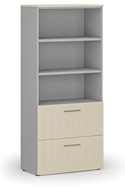 Szafa z szufladami na teczki zawieszkowe PRIMO GRAY, 800 x 420 x 1781 mm, szary/brzoza