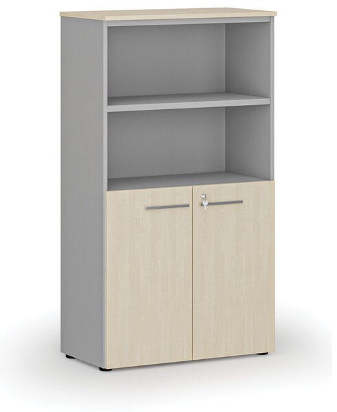 Szafa biurowa kombinowana PRIMO GRAY, drzwi na 2 poziomach, 800 x 420 x 1434 mm, szary/brzoza
