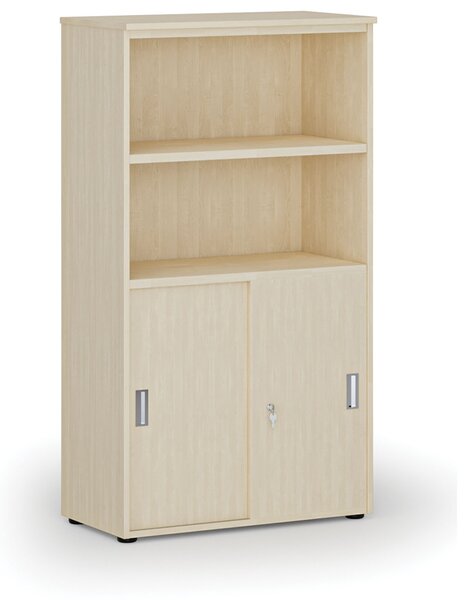 Szafa biurowa kombinowana PRIMO WOOD, drzwi przesuwne na 2 poziomach, 800 x 420 x 1434 mm, brzoza