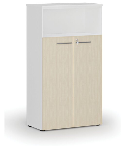 Szafa biurowa kombinowana PRIMO WHITE, drzwi na 3 poziomach, 800 x 420 x 1434 mm, biały/brzoza