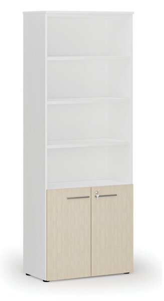 Szafa biurowa kombinowana PRIMO WHITE, drzwi na 2 poziomach, 800 x 420 x 2128 mm, biały/brzoza