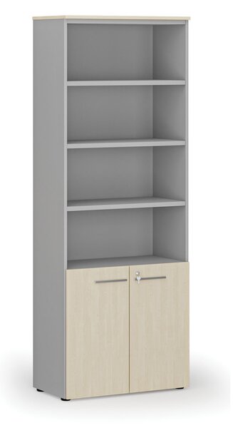 Szafa biurowa kombinowana PRIMA GRAY, drzwi na 2 poziomach, 800 x 420 x 2128 mm, szary/brzoza