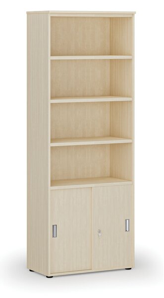 Szafa biurowa kombinowana PRIMA WOOD, drzwi przesuwne na 2 poziomach, 800 x 420 x 2128 mm, brzoza