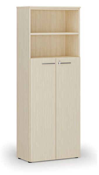 Szafa biurowa kombinowana PRIMA WOOD, drzwi na 4 poziomach, 800 x 420 x 2128 mm, brzoza