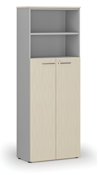 Szafa biurowa kombinowana PRIMA GRAY, drzwi na 4 poziomach, 800 x 420 x 2128 mm, szary/brzoza