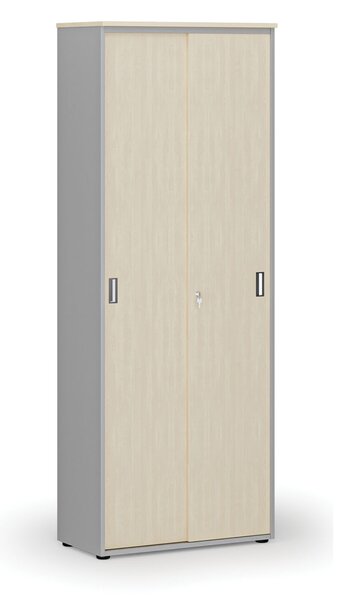 Szafa biurowa z drzwiami przesuwnymi PRIMO GRAY, 800 x 420 x 2128 mm, szary/brzoza