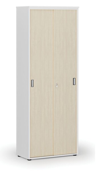 Szafa biurowa z drzwiami przesuwnymi PRIMO WHITE, 800 x 420 x 2128 mm, biały/brzoza