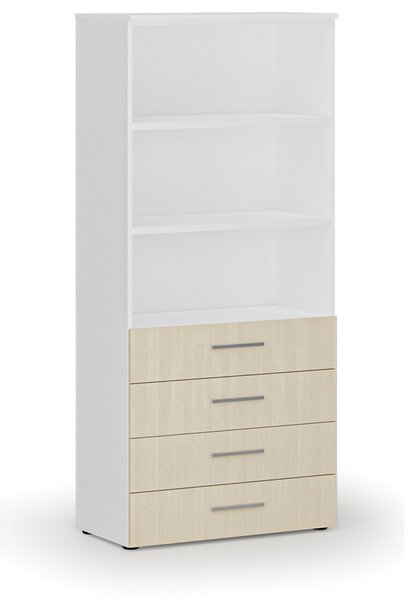 Szafa biurowa z szufladami PRIMO WHITE, 800 x 420 x 1781 mm, biały/brzoza