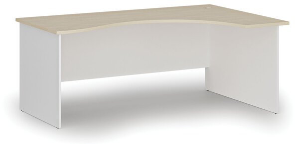 Ergonomiczne biurko PRIMO WHITE, 180x120 cm, prawe, biały/brzoza