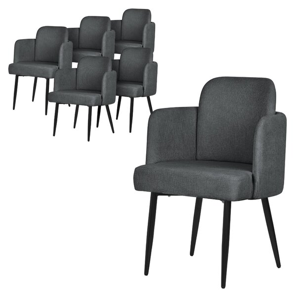 ML-Design zestaw 6 krzese do jadalni obitych tkanin w kolorze antracytowym Krzeso kuchenne z podokietnikiem i oparciem o wygldzie rattanu Krzeso tapicerowane z metalowymi nogami Ergonomiczne