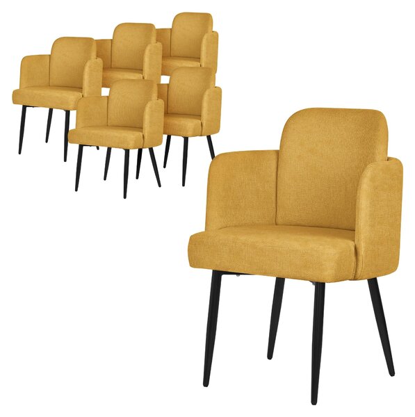 ML-Design zestaw 6 krzese do jadalni w kolorze musztardowym Krzeso kuchenne z podokietnikami i oparciem o wygldzie rattanu Krzeso tapicerowane z metalowymi nogami Ergonomiczne